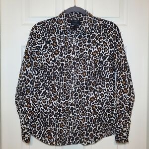 JCrew Linen Blend Leopard Print Perfect Slim Button Down Sz 4